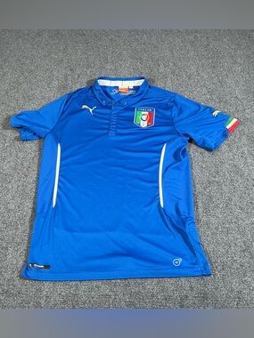 Italy 2014 World Cup Home Jersey Large L Puma FIGC Blue Soccer Jersey Authentic